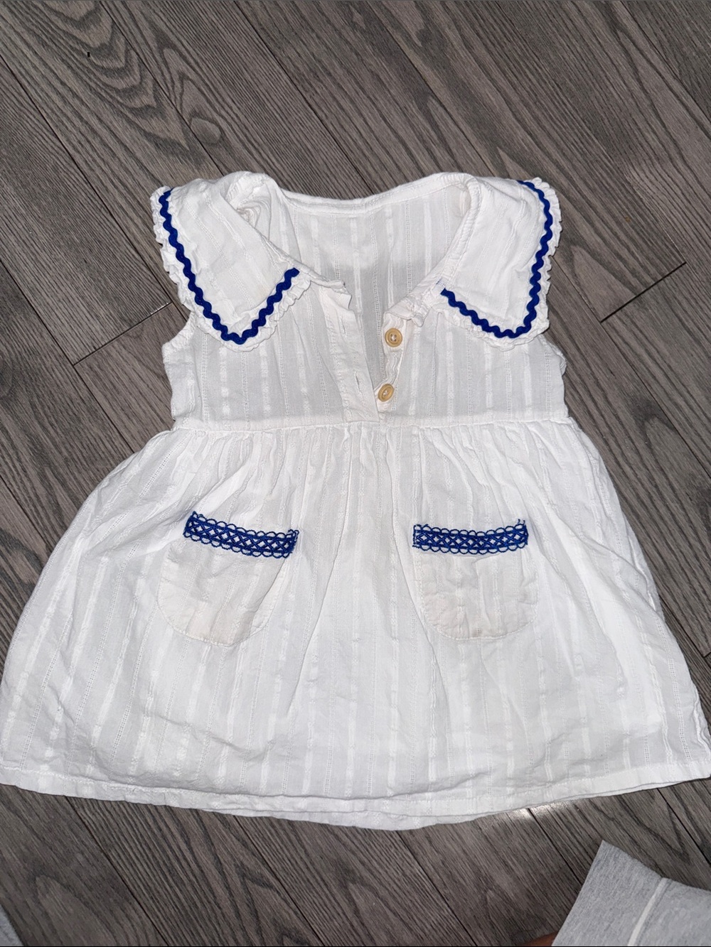 Girls White Cotton Dress with Blue Trim - Kids Dress